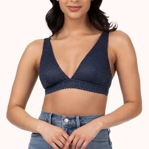 LIVELY Crochet Lace Plunge Bralette Bra in Navy Blue